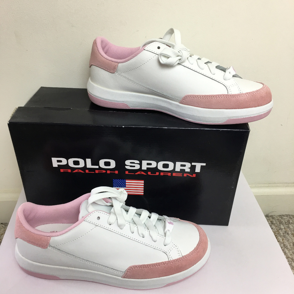NEW Polo Sport Ralph Lauren Womens Leather Shoes 9.5B Pink White